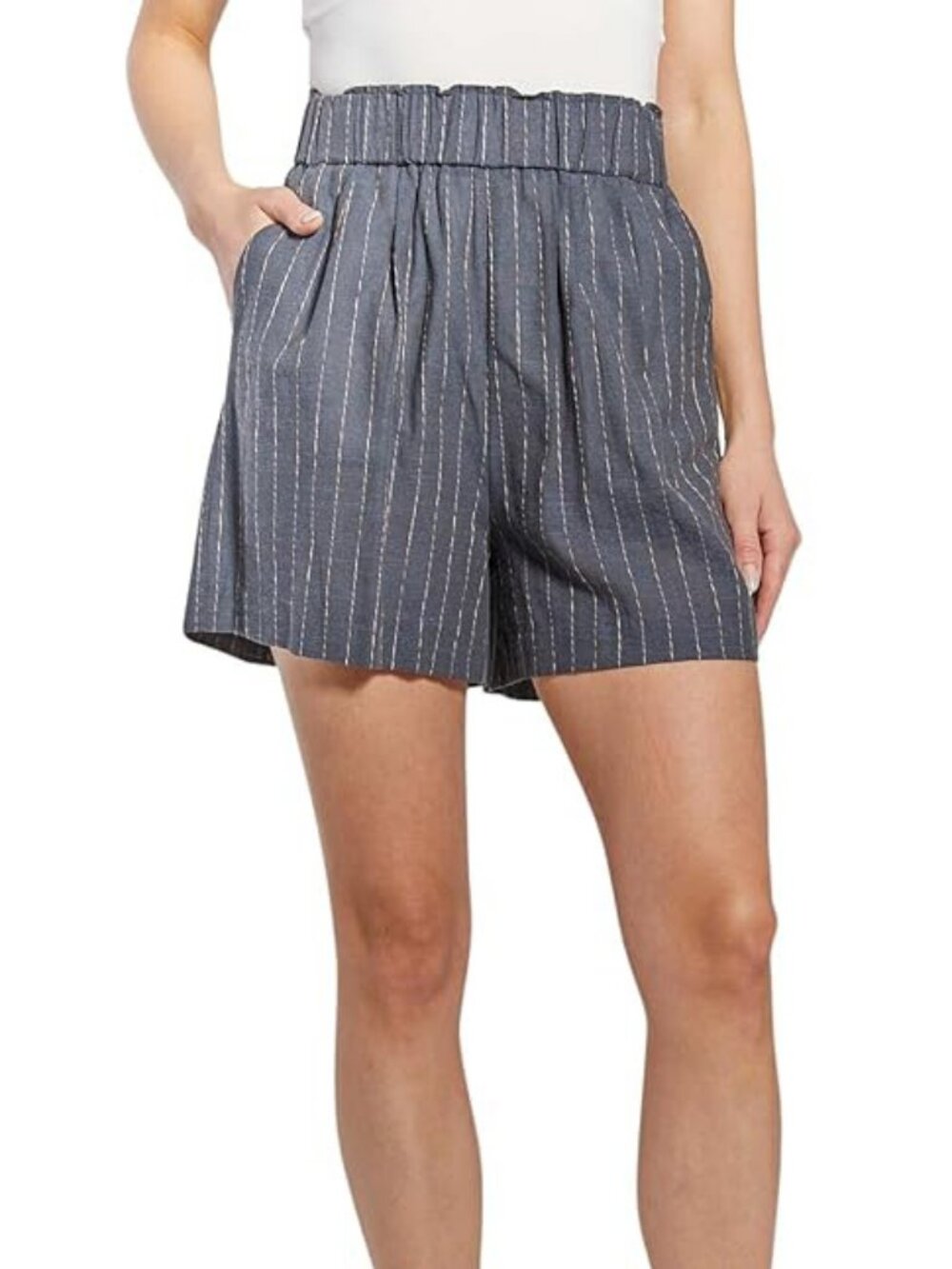 NWOT OAT NY Women's Bermuda Linen-cotton High Waist Shorts with Pockets, Gray, M